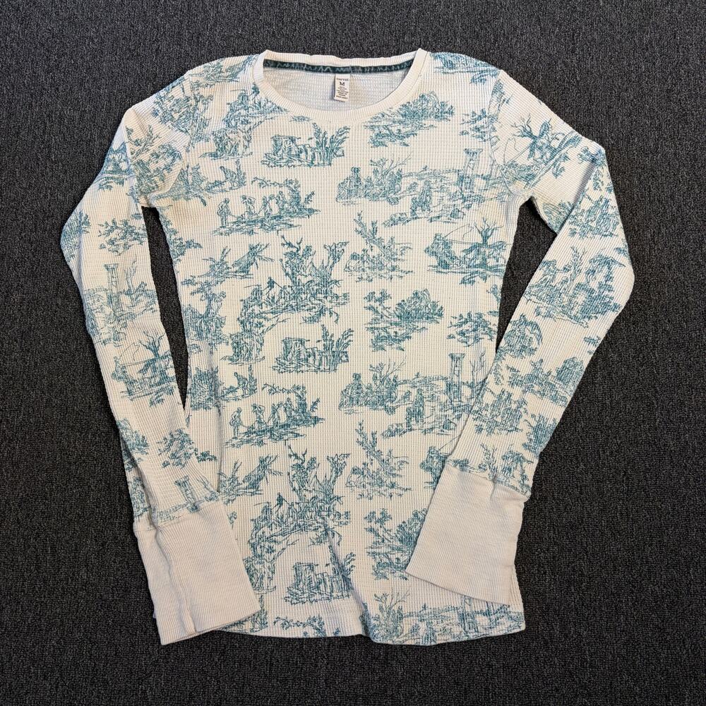 Vintage Y2k Empyre Willow Blue Waffle Knit Thermal White Longsleeve Medium